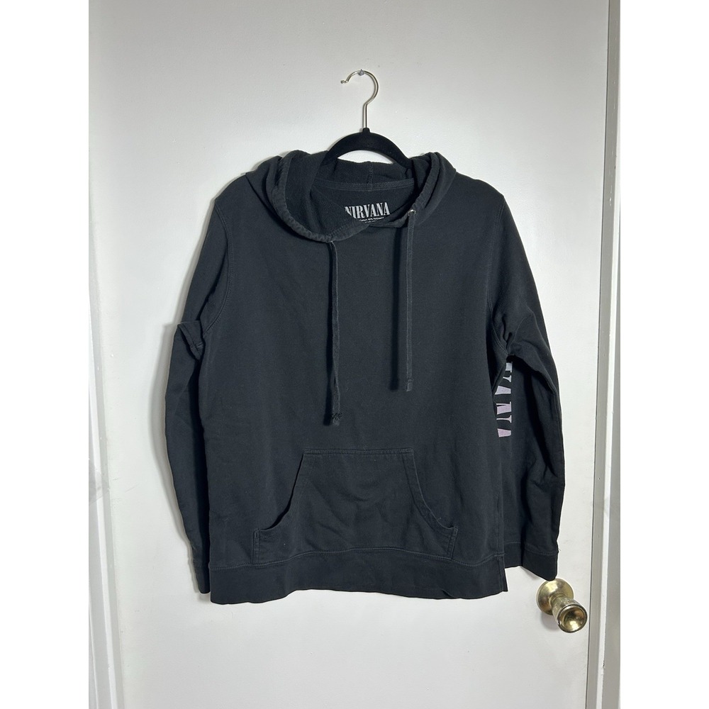 Nirvana Smiley Face Hoodie XL Black Graphic Band Sweatshirt Warfield Theater
